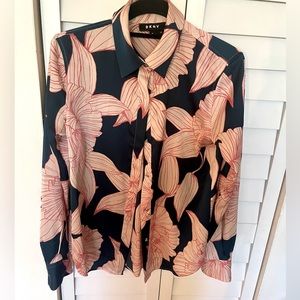 DKNY Floral Button Down Satin blouse